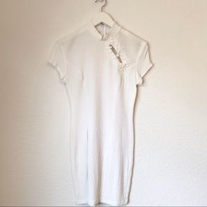 White Collared Neck Elegant Dress XS